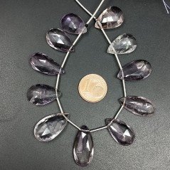 Ametista Rosa Di Francia Naturale in Perline Forma Goccia Piatto Sfaccettato a Mano Foro Laterale