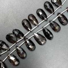 Quarzo Fume Naturale in Perline Forma Goccia Piatto Sfaccettato a Mano Foro Laterale