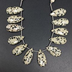 Diaspro Dalmata Naturale in Perline Forma Goccia Piatto Sfaccettato a Mano Foro Laterale