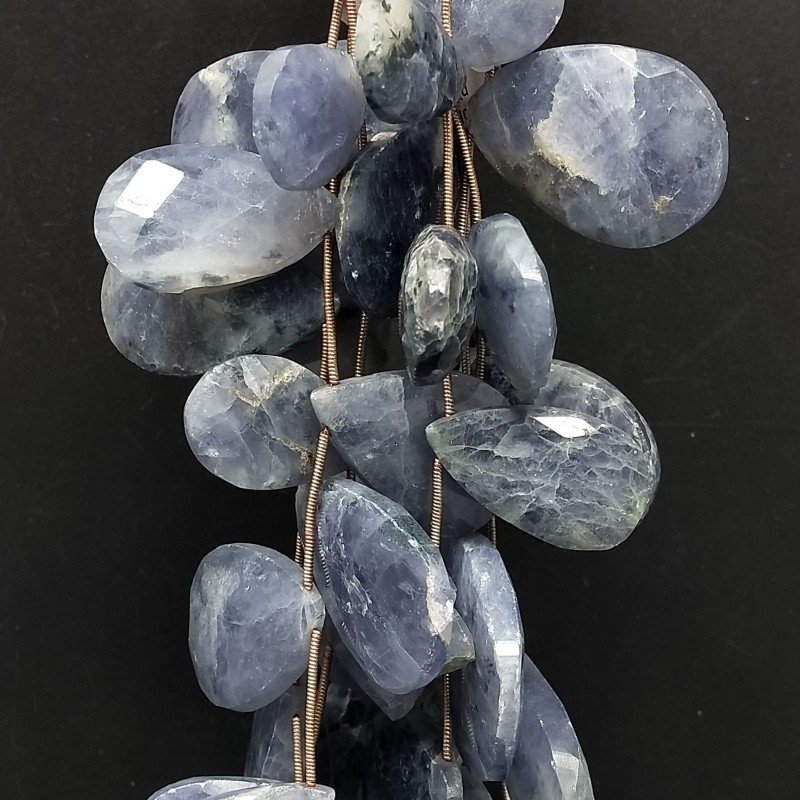 Iolite Grezzo Naturale in Perline Forma Goccia Piatto Sfaccettato a Mano Foro Laterale 12-26X23-40mm