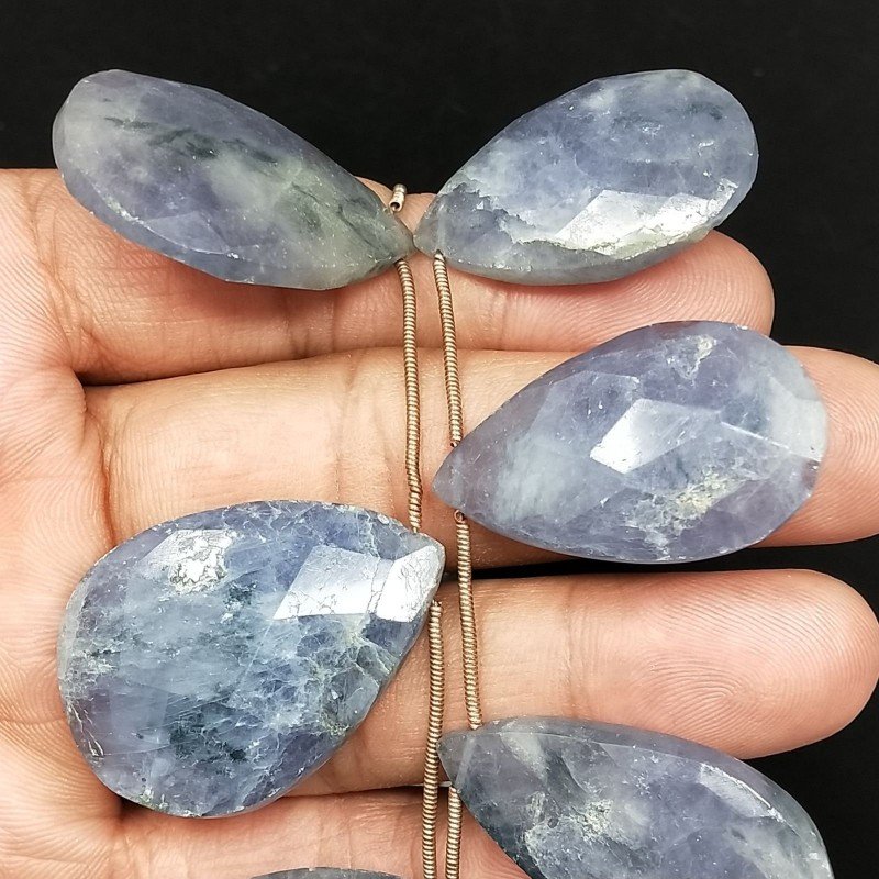 Iolite Grezzo Naturale in Perline Forma Goccia Piatto Sfaccettato a Mano Foro Laterale 12-26X23-40mm