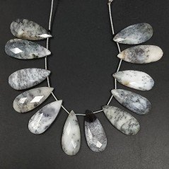 Opal Dendritica Naturale in Perline Forma Goccia Piatto Sfaccettato a Mano Foro Laterale