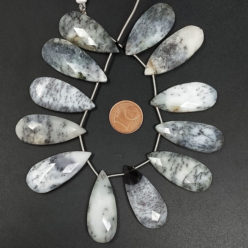Opal Dendritica Naturale in Perline Forma Goccia Piatto Sfaccettato a Mano Foro Laterale