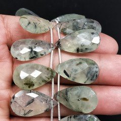 Prenite Rutilato Naturale in Perline Forma Goccia Piatto Sfaccettato a Mano Foro Laterale