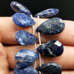 Sodalite Naturale in Perline Forma Goccia Piatto Sfaccettato a Mano Foro Laterale