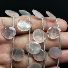 Quarzo Rosa Naturale Perline Forma Briollette Piatto Sfaccettato a Mano Foro Laterale