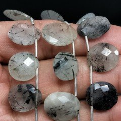 Quarzo Rutilato Tormalinato Naturale Perline Forma Briollette Piatto Sfaccettato a Mano Foro Laterale