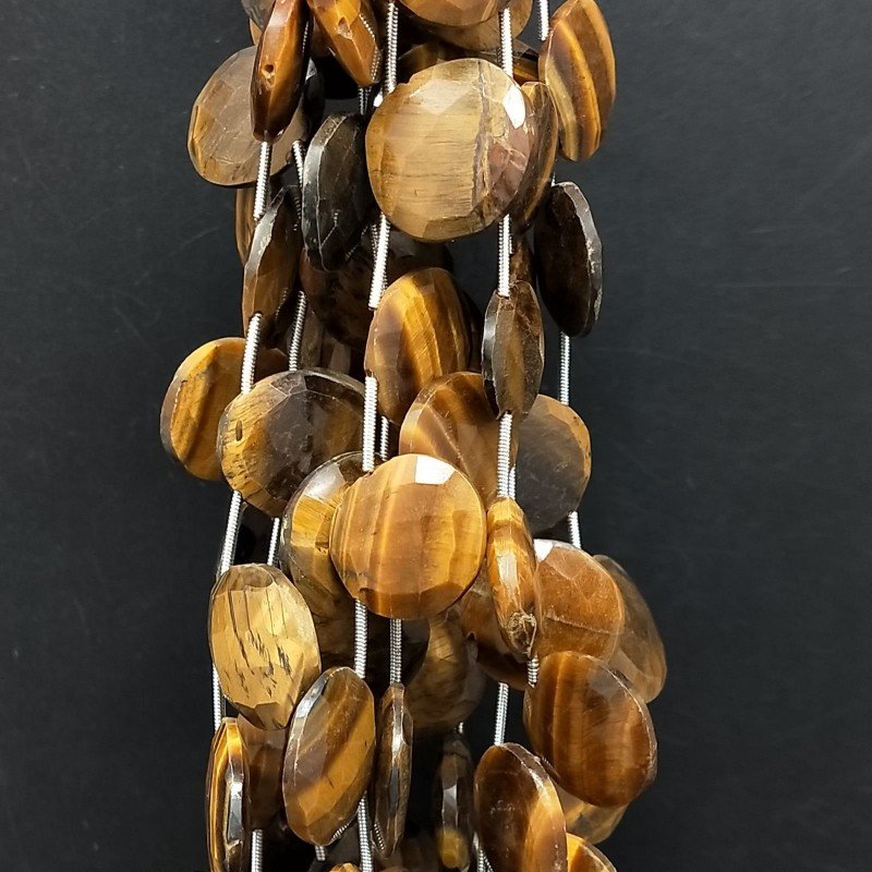 Occhio di Tigre Naturale Perline Forma Briollette Piatto Sfaccettato a Mano Foro Laterale