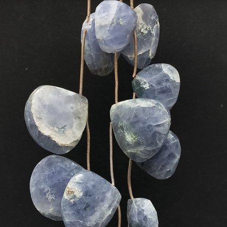 Iolite Grezzo Naturale in Perline Forma Cuore Piatto Sfaccettato a Mano Foro Laterale