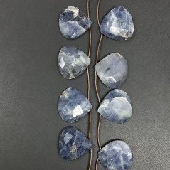 Iolite Grezzo Naturale in Perline Forma Cuore Piatto Sfaccettato a Mano Foro Laterale