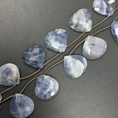 Iolite Grezzo Naturale in Perline Forma Cuore Piatto Sfaccettato a Mano Foro Laterale