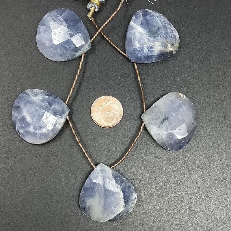 Iolite Grezzo Naturale in Perline Forma Cuore Piatto Sfaccettato a Mano Foro Laterale