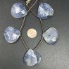 Iolite Grezzo Naturale in Perline Forma Cuore Piatto Sfaccettato a Mano Foro Laterale