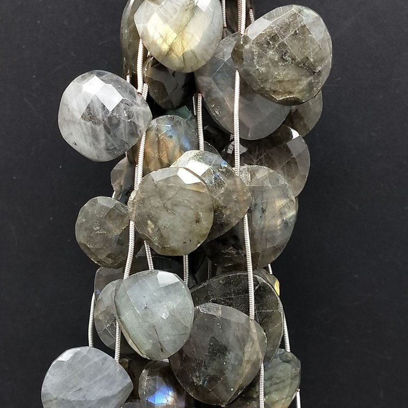 Labradorite Naturale Perline Forma Cuore Piatto Sfaccettato a Mano Foro Laterale 19-33mm