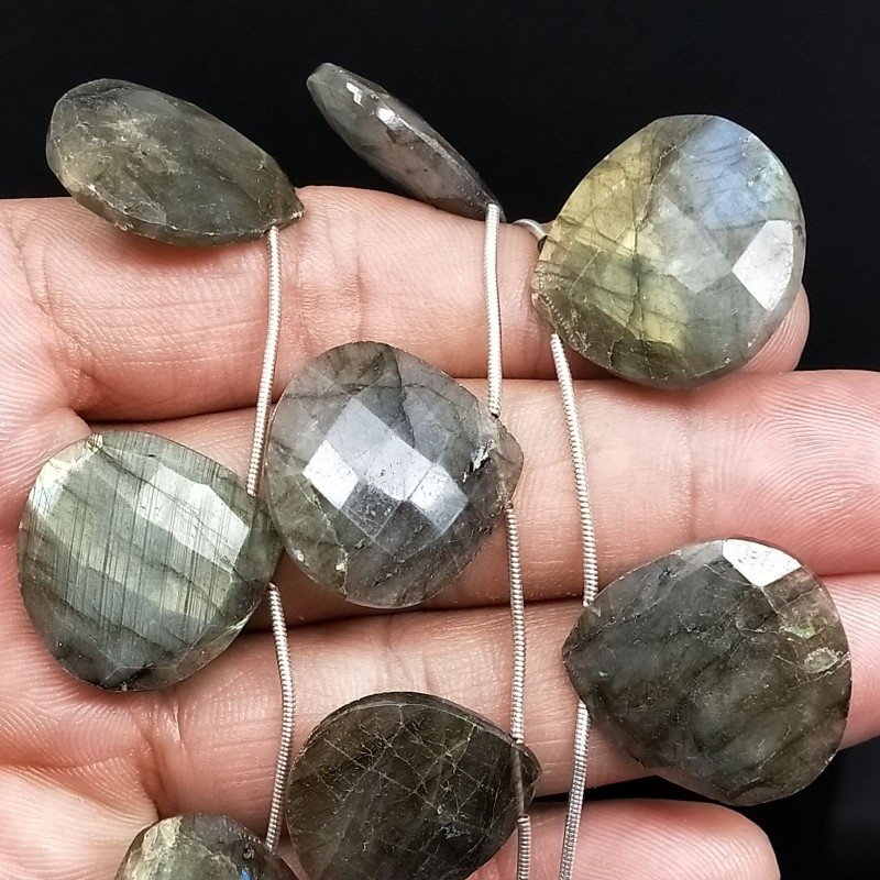 Labradorite Naturale Perline Forma Cuore Piatto Sfaccettato a Mano Foro Laterale 19-33mm