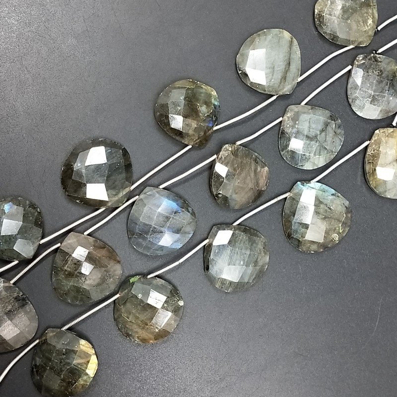 Labradorite Naturale Perline Forma Cuore Piatto Sfaccettato a Mano Foro Laterale 19-33mm