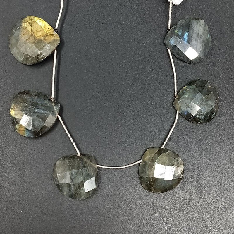 Labradorite Naturale Perline Forma Cuore Piatto Sfaccettato a Mano Foro Laterale 19-33mm