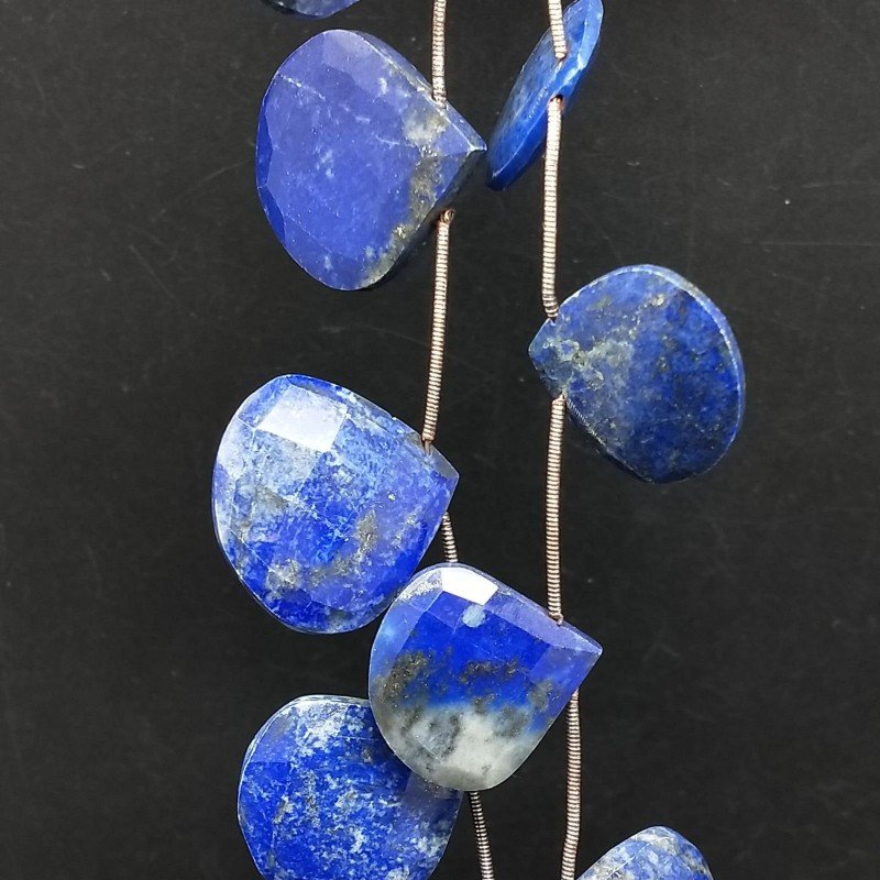 Lapis Lazuli Naturale Perline Forma Cuore Piatto Sfaccettato a Mano Foro Laterale 20-25mm