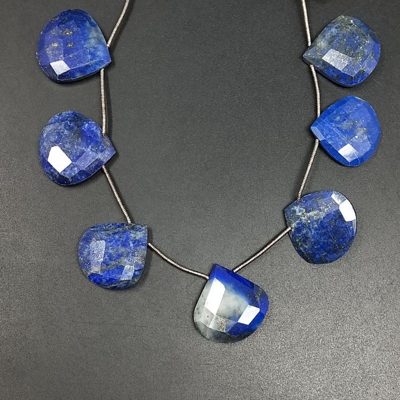 Lapis Lazuli Naturale Perline Forma Cuore Piatto Sfaccettato a Mano Foro Laterale 20-25mm