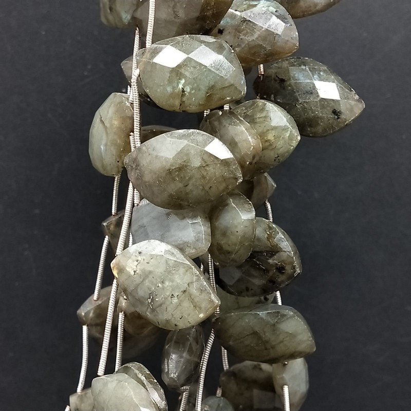 Labradorite Naturale Perline Forma Foglia Sfaccettata a Mano Piatto Foro Laterale 14X23mm