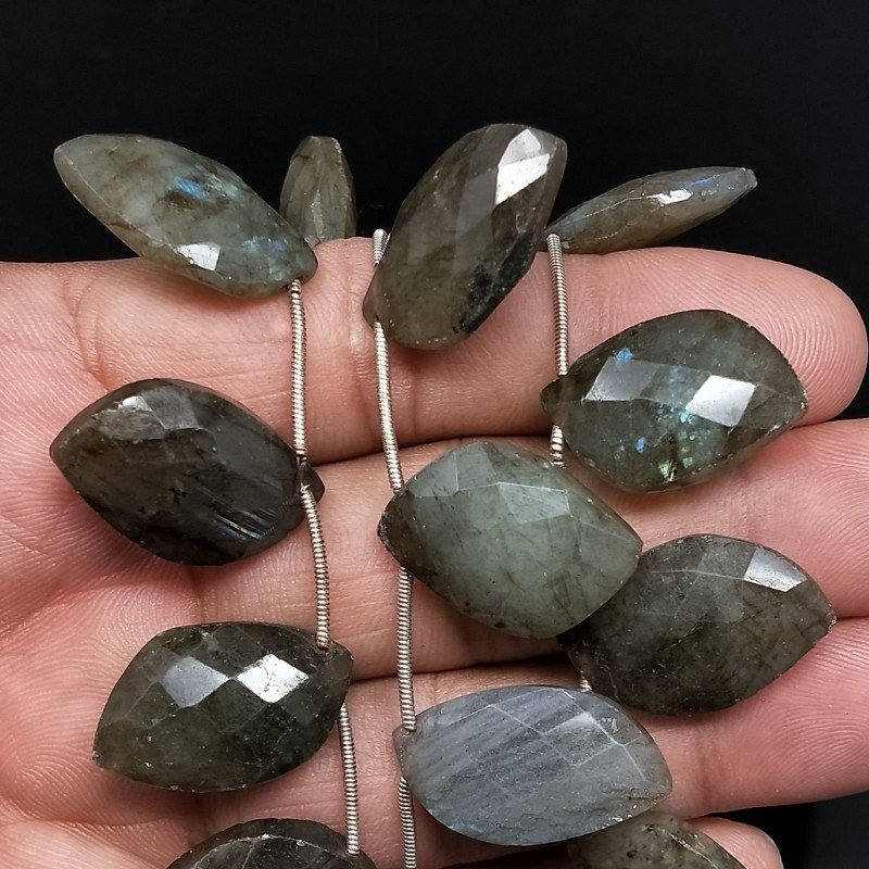 Labradorite Naturale Perline Forma Foglia Sfaccettata a Mano Piatto Foro Laterale 14X23mm
