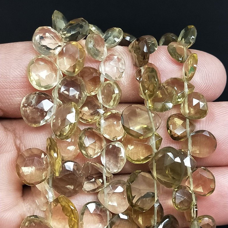 Quarzo Miele Naturale Perline Forma Cuore Piatto Sfaccettato a Mano Foro Laterale 06mm-12mm