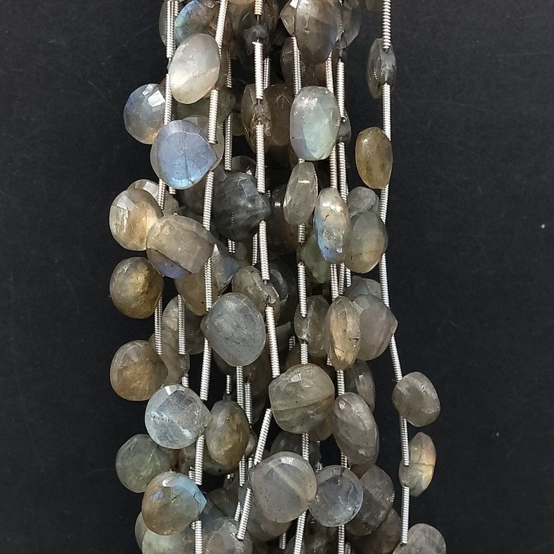 Labradorite Naturale Perline Forma Cuore Piatto Sfaccettato a Mano Foro Laterale