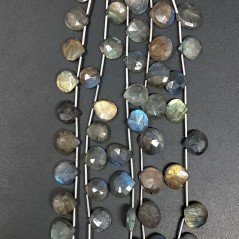 Labradorite Naturale Perline Forma Cuore Piatto Sfaccettato a Mano Foro Laterale