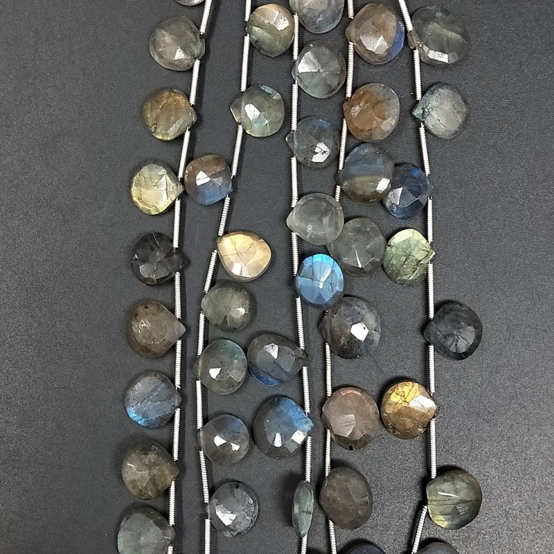 Labradorite Naturale Perline Forma Cuore Piatto Sfaccettato a Mano Foro Laterale