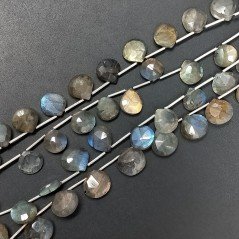 Labradorite Naturale Perline Forma Cuore Piatto Sfaccettato a Mano Foro Laterale