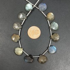 Labradorite Naturale Perline Forma Cuore Piatto Sfaccettato a Mano Foro Laterale