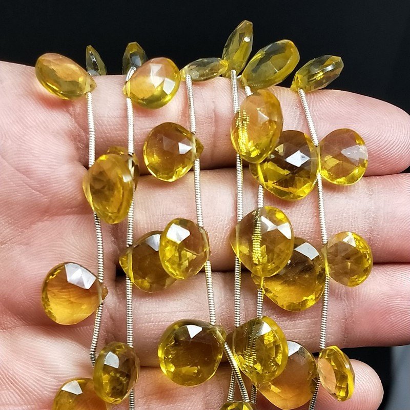 Quarzo Limone Idrotermale Perline Forma Cuore Piatto Sfaccettato a Mano Foro Laterale 08-12mm