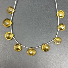 Quarzo Limone Idrotermale Perline Forma Cuore Piatto Sfaccettato a Mano Foro Laterale 08-12mm