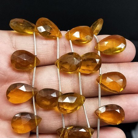 Quarzo Citrino Idrotermale in Perline Forma Goccia Piatto Sfaccettato a Mano Foro Laterale 10-11X15-16mm