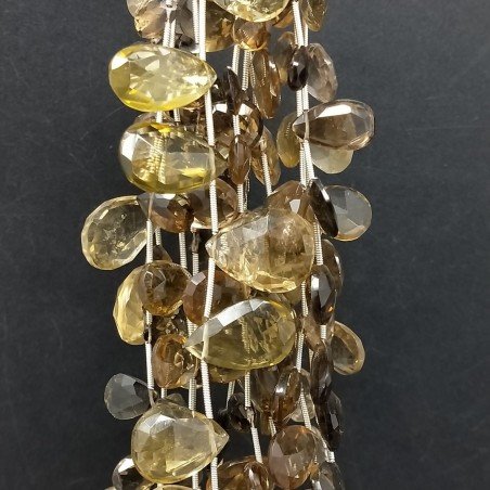 Quarzo Birra Naturale in Perline Forma Goccia Piatto Sfaccettato a Mano Foro Laterale