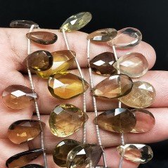 Quarzo Birra Naturale in Perline Forma Goccia Piatto Sfaccettato a Mano Foro Laterale