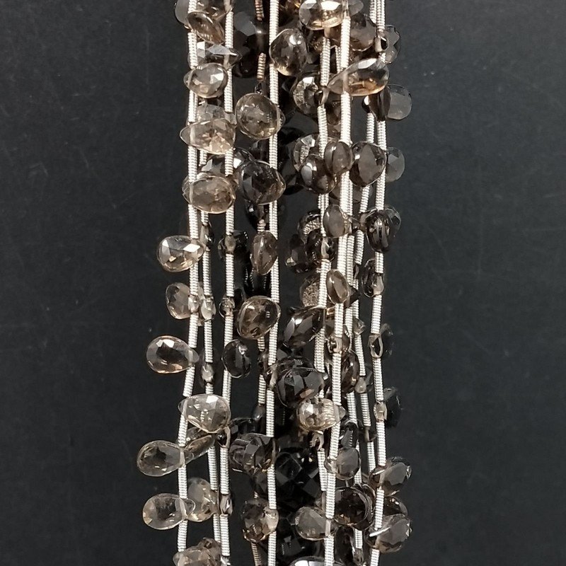 Quarzo Fume Naturale in Perline Forma Goccia Piatto Sfaccettato a Mano Foro Laterale 06-09X08-13mm