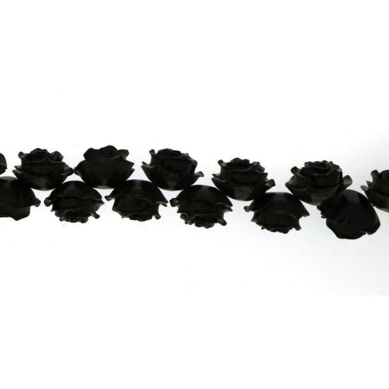 Resina Perline Nero Forma Rosa Inciso Liscio Foro Passante 28mm