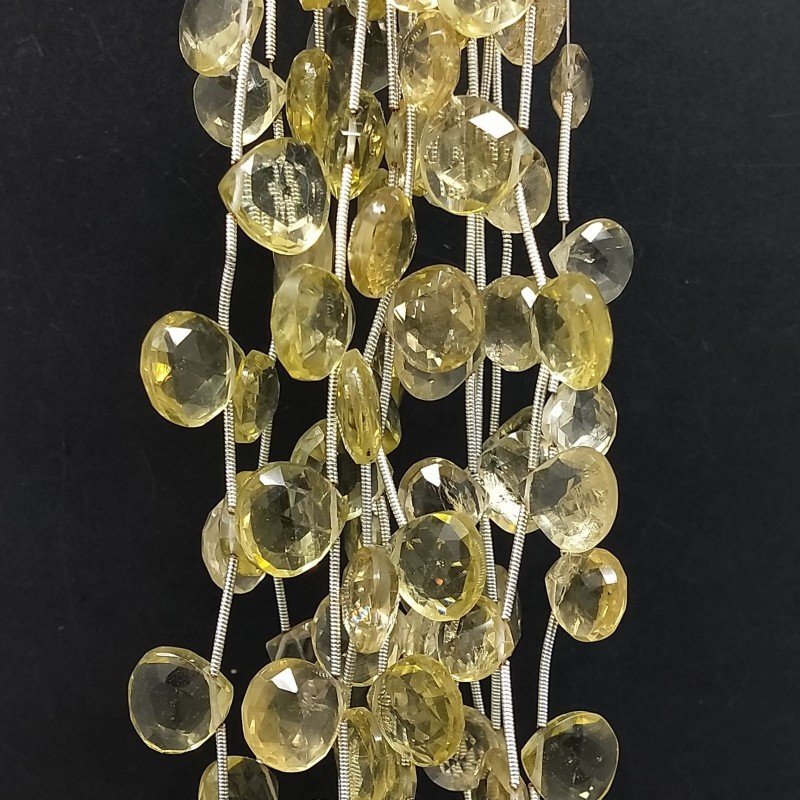 Quarzo Limone Idrotermale Perline Forma Cuore Piatto Sfaccettato a Mano Foro Laterale 12mm