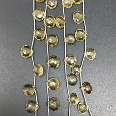 Quarzo Limone Idrotermale Perline Forma Cuore Piatto Sfaccettato a Mano Foro Laterale 12mm