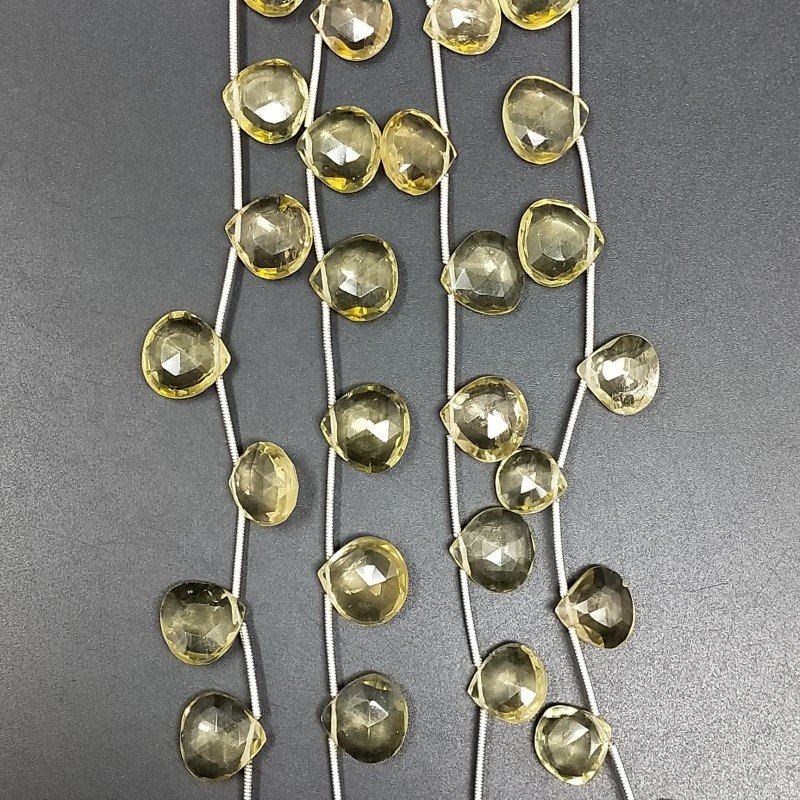 Quarzo Limone Idrotermale Perline Forma Cuore Piatto Sfaccettato a Mano Foro Laterale 12mm