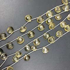 Quarzo Limone Idrotermale Perline Forma Cuore Piatto Sfaccettato a Mano Foro Laterale 12mm