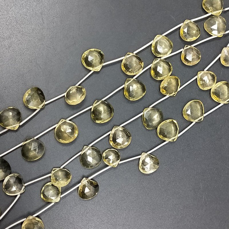 Quarzo Limone Idrotermale Perline Forma Cuore Piatto Sfaccettato a Mano Foro Laterale 12mm
