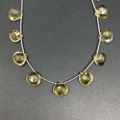 Quarzo Limone Idrotermale Perline Forma Cuore Piatto Sfaccettato a Mano Foro Laterale 12mm