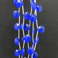 Calcedonio Blu Perline Forma Cuore Piatto Sfaccettato a Mano Foro Laterale 10-11mm
