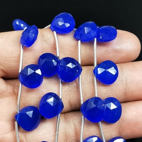 Calcedonio Blu Perline Forma Cuore Piatto Sfaccettato a Mano Foro Laterale 10-11mm