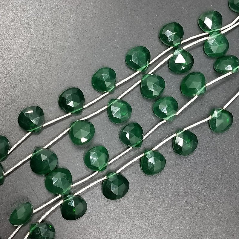 Quarzo Verde Idrotermale Perline Forma Cuore Piatto Sfaccettato a Mano Foro Laterale 12mm