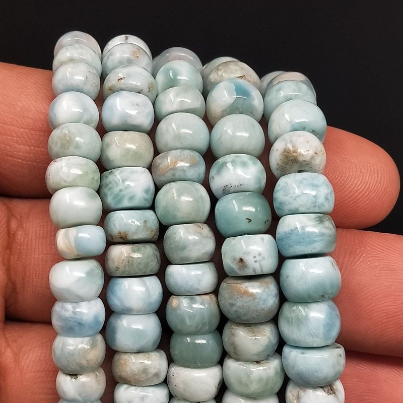Larimar Grezzo Naturale in Perline Forma Rondelle Liscio a Mano Foro Passante 06-10mm