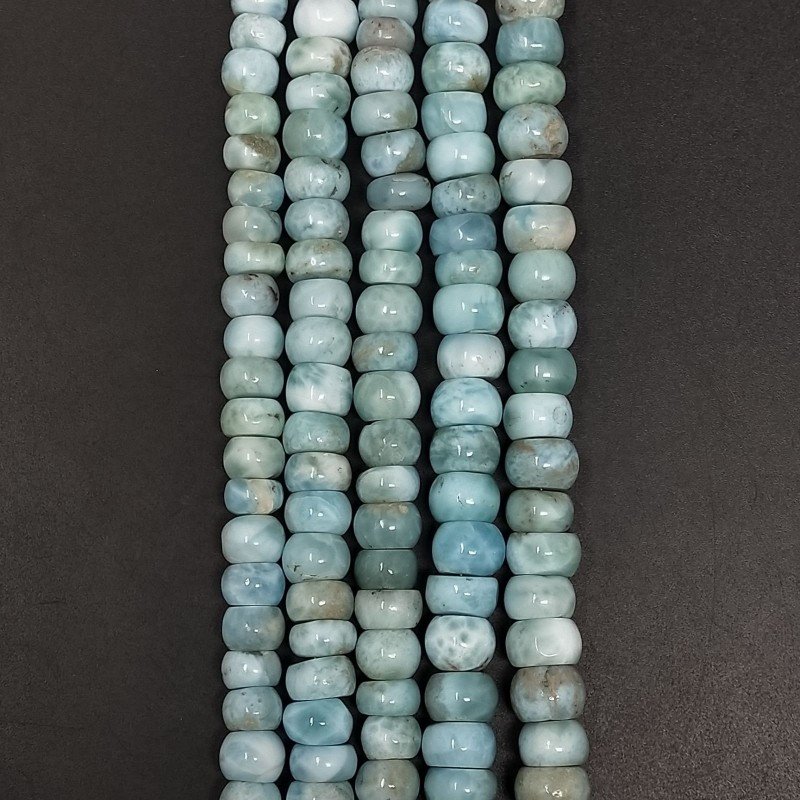 Larimar Grezzo Naturale in Perline Forma Rondelle Liscio a Mano Foro Passante 06-10mm