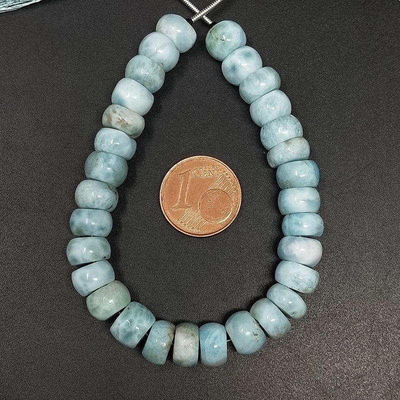 Larimar Grezzo Naturale in Perline Forma Rondelle Liscio a Mano Foro Passante 06-10mm